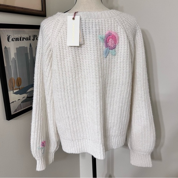 LoveShackFancy Embroidered Floral Button-Front Cardigan – Ivory, Size L - Picture 4 of 8